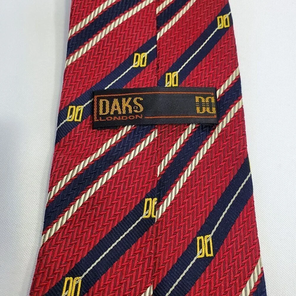 Daks London Red Striped Silk Mens Tie With Diagonal Patterns & 